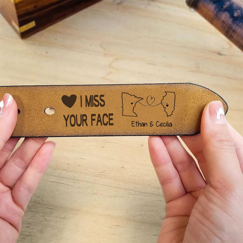 Cinturón personalizado con mapa del estado personalizado, regalo de San Valentín de larga distancia para novio