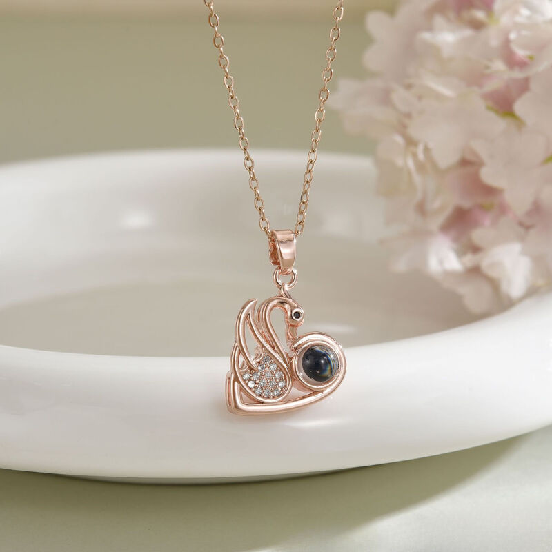 Personalized Swan Projection Picture Necklace with Diamond Exquisite Gift for Lover