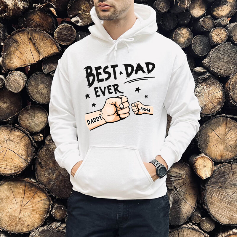 Personalized Hoodie Best Dad Ever Fist Bump Custom Names Design Perfect Gift for Father's Day