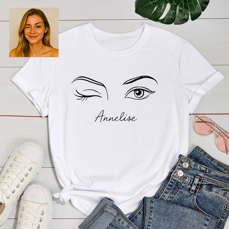 Maglietta personalizzata con foto degli occhi Disegno al tratto Design creativo Regalo creativo per i propri cari