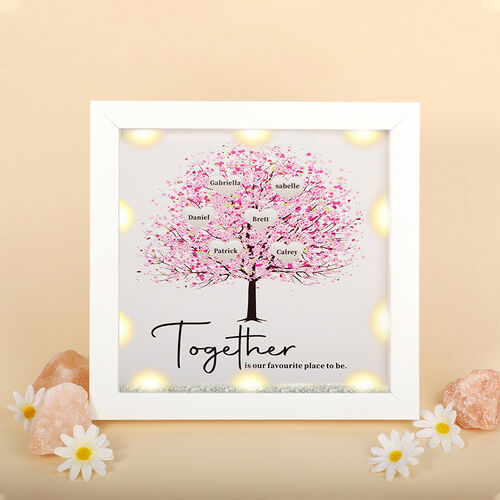 Marco luminoso personalizado del árbol de familia "together is our favorite place to be"