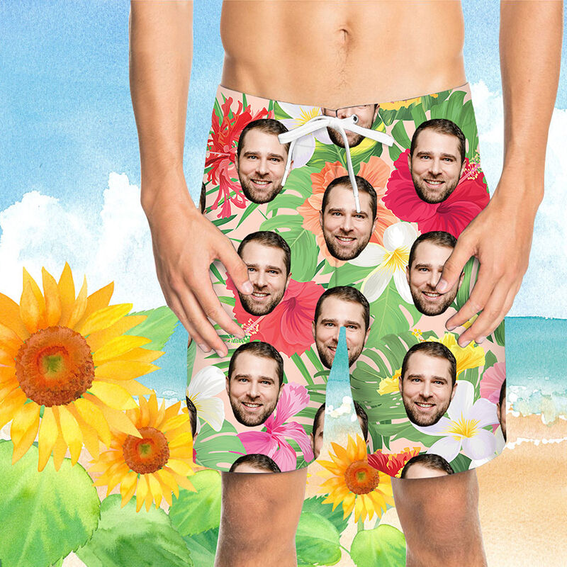 Custom Face Good-looking Flowers Men's Beach Shorts