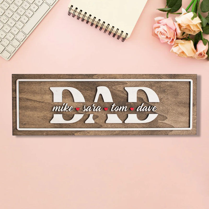 Custom 3D Name with red Heart Wooden Plaque Creative Gift for Father