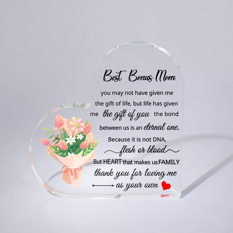 Gift for Mom "Thank You for Loving Me" Heart Shaped Acrylic Plaque