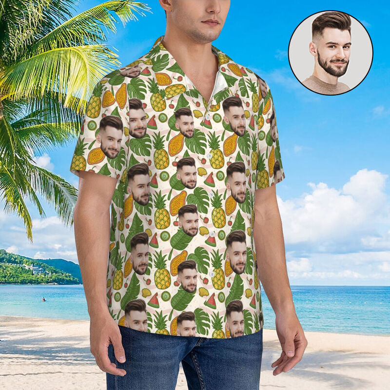 Camisa hawaiana personalizada con estampado de frutas tropicales para regalar a la familia