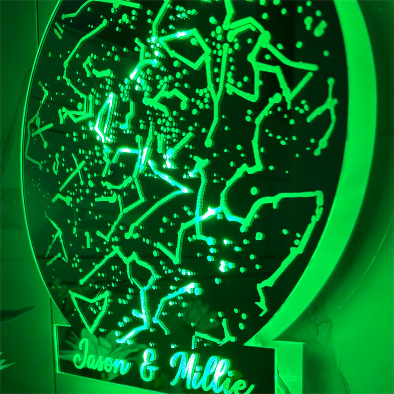 名入れ 星図 マップ 壁掛け 12色変化 LED ミラー 発光 ナイトライト オリジナル