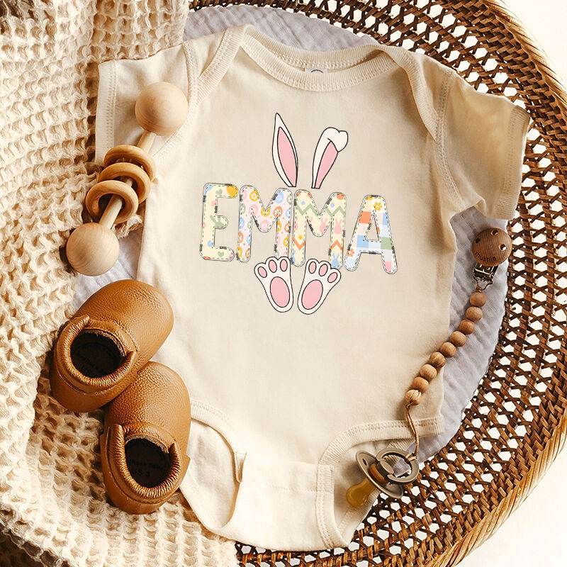 Personalized Baby Onesie Easter Bunny Cute Name Design Adorable Baby Shower Gift for New Mom