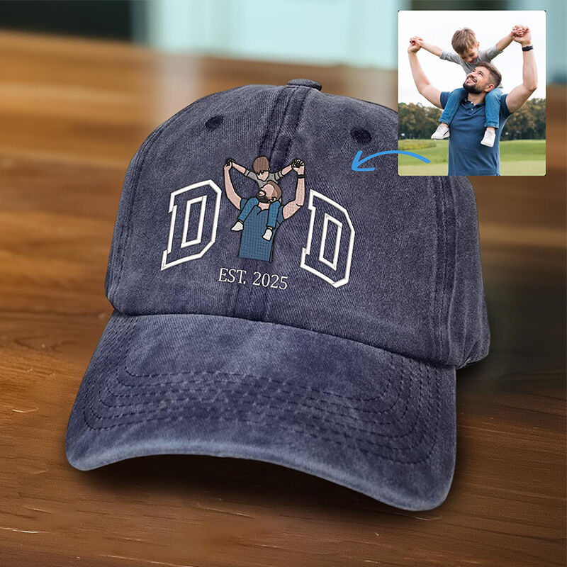 Personalized Hat Embroidered Custom Dad and Kids Photo Design Perfect Gift for Father's Day