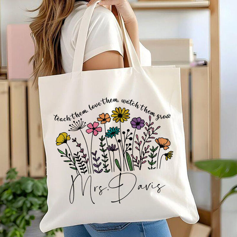 Personalisierte Tragetasche mit Blumen Recycelbare Canvas-Tasche Geschenk zum Schulanfang für Lehrer