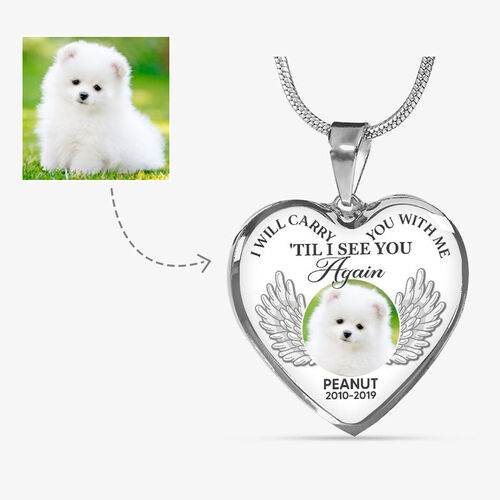 "I Will Carry You With Me" Luxury Pet Memorial Heart Custom Photo Necklace