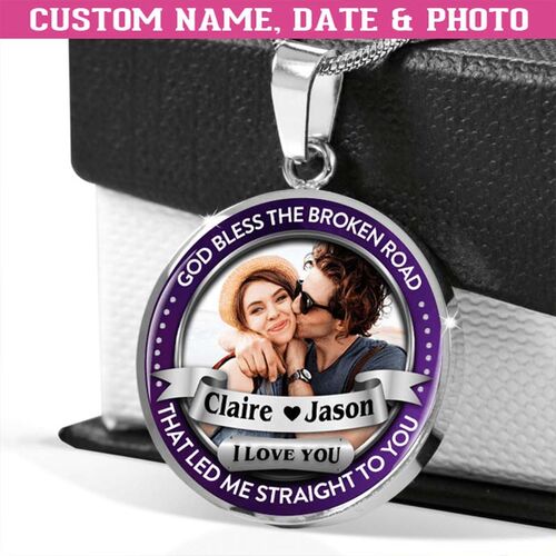 "God Blessed Broken Road That Led Me Straight To You" Personalized Couple Photo Necklace