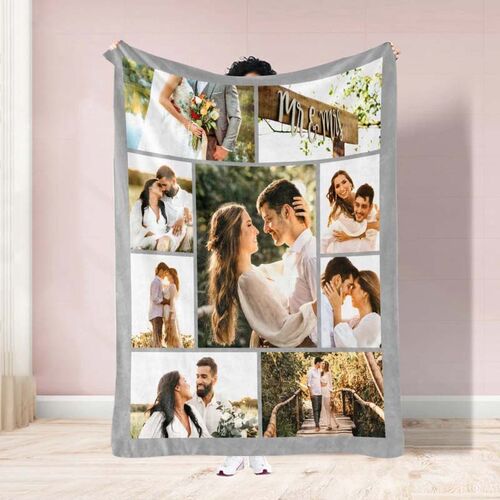 Personalized 9 Photos Collage Blanket for Sweet Couple
