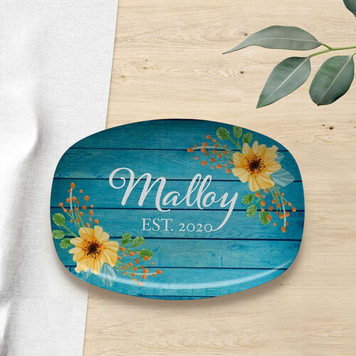 Personalized Name and Date Plate with Yellow Flowers Pattern for Anniversary