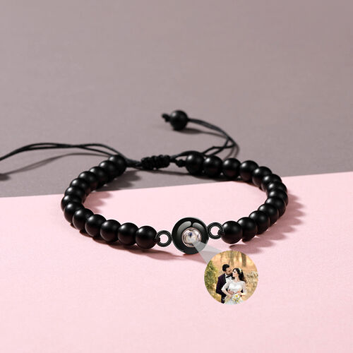 Personalized Photo Black Beaded Projection Bracelet for Lover