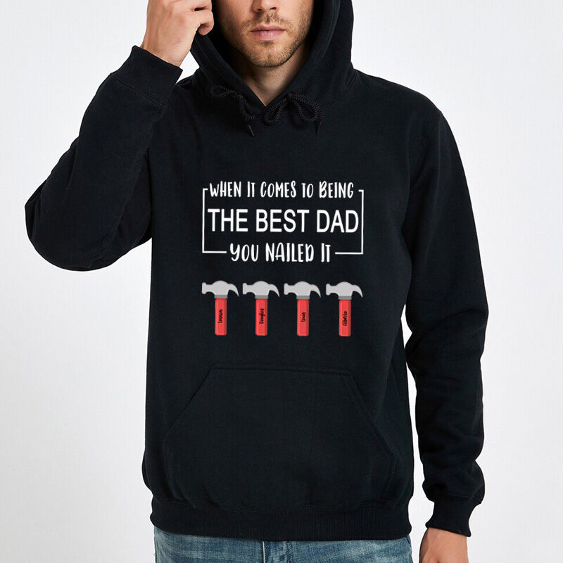Personalized Hoodie with Hammer Pattern Custom Name for Father's Day