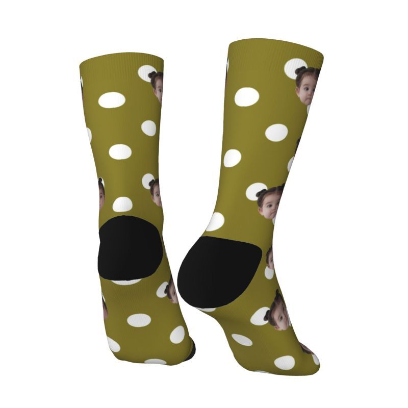 Customized Photo Socks Breathable Material with White Polka Dots for Friends