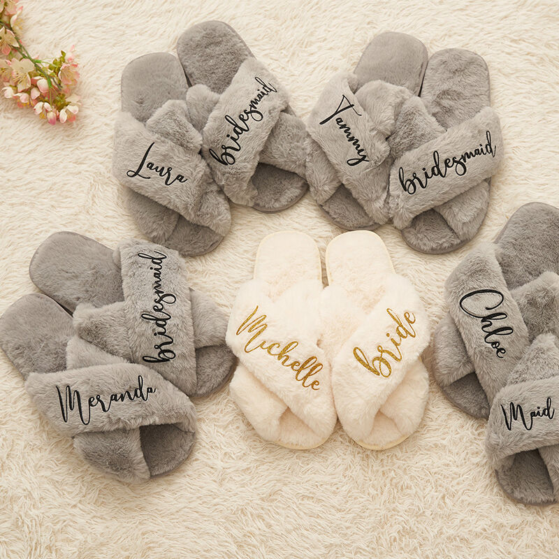 Personalized Fluffy Slippers Custom Text Wedding Gift