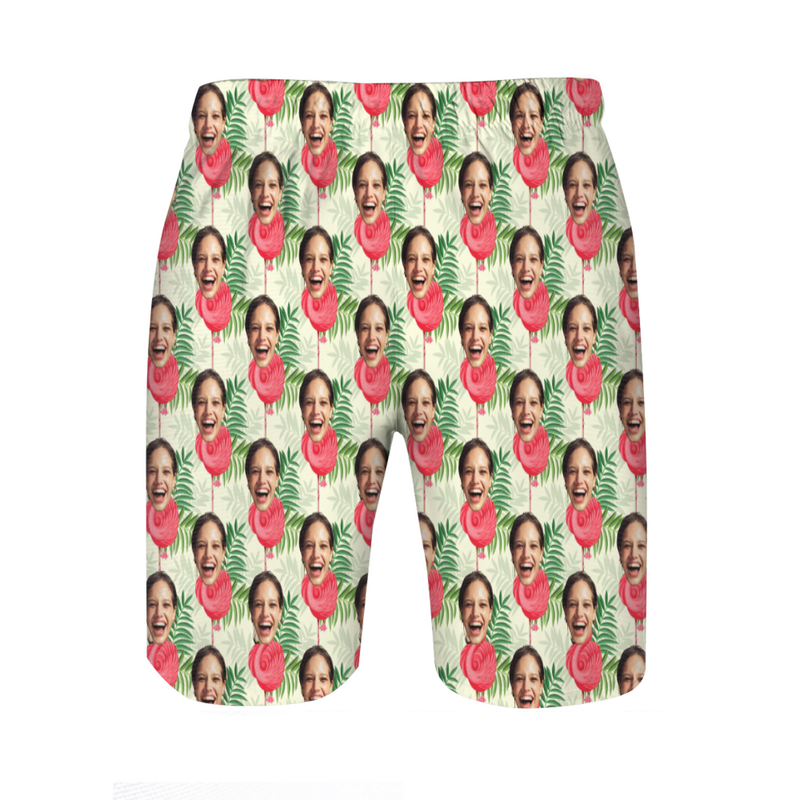 Shorts de plage Photo personnalisée  pour homme avec motif flamant rose Cadeau simple pour la famille