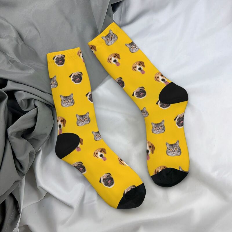 Personalized Face Socks with Multiple Pet Photos Funny Mid-Calf Socks for Pet Family Gifts