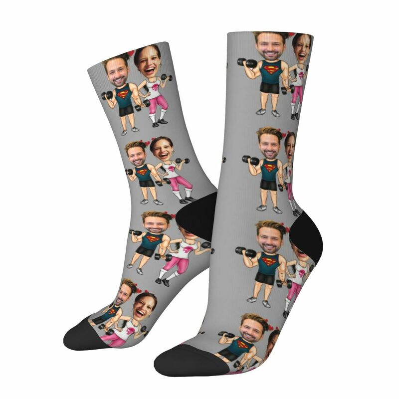 "Fitness Master" Personalized Face Socks Sports Mid-Calf Socks for Couples