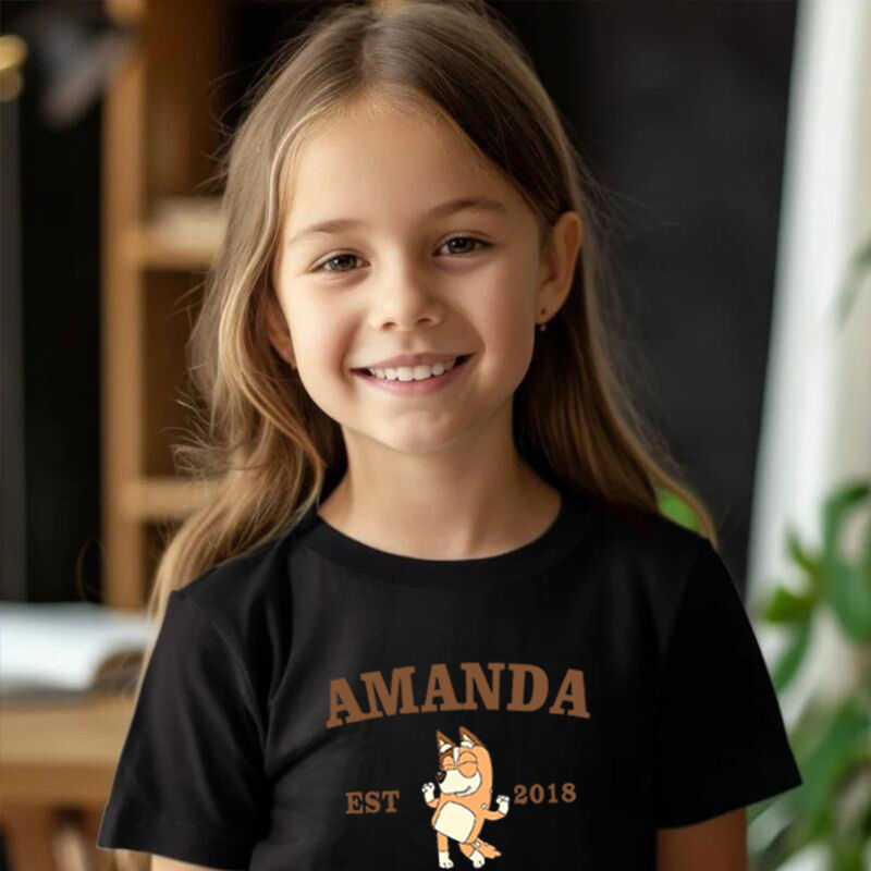 Personalized Children T-Shirt Customized With Name And Year With Anime Pattern Special Gift For Girls