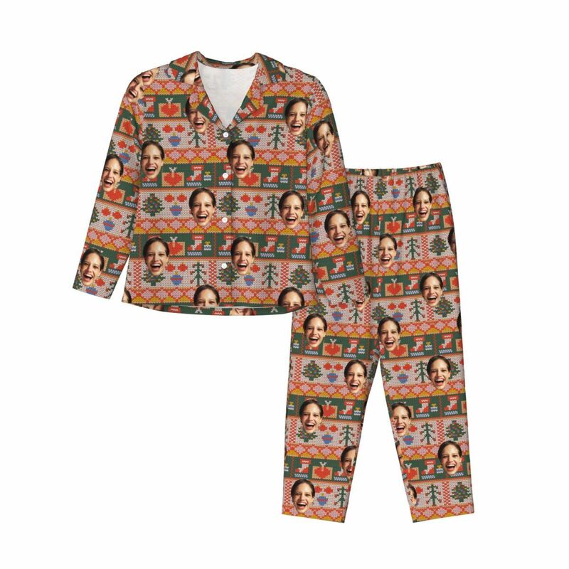 Personalisierte Pyjamas mit individuellem Foto Weihnachtsstil Elemente Festliche Atmosphäre Muster Design Geschenk für die Familie