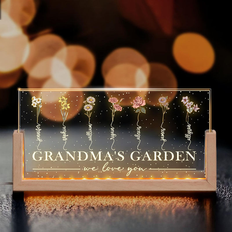 Personalized Birth Flower Night Light with Custom Text Wonderful Gift for Mother's Day