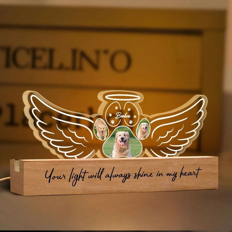 Personalized Led Light With Wings Shape Customized Picture Commemorative Gift For Dogs