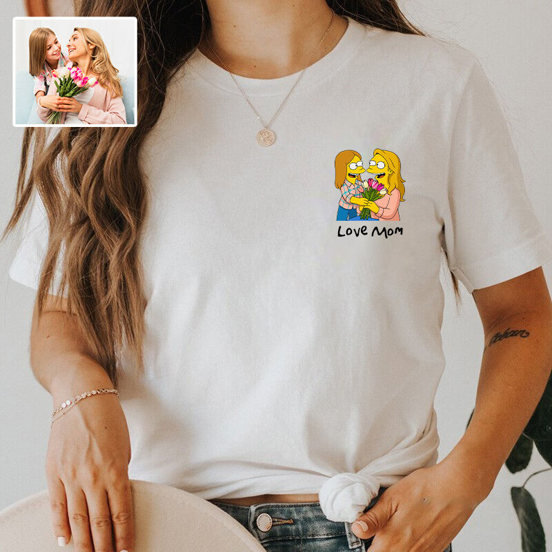 Personalized T-shirt Custom Mom and Kids Photo Simpson Cartoon Style Design Funny Gift for Mother