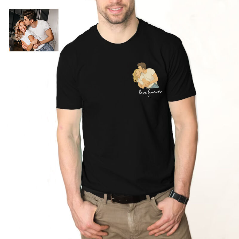 Personalized T-shirt Custom Couple Photo Ghibli Anime Style Design Warm Anniversary Gift for Lover