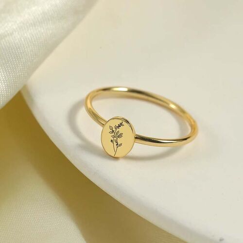 Personalized Birth Flower Oval Ring