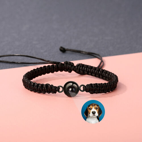 Bracelet Photo Projection personnalisé en corde noire tressée Cadeau cool et sympa