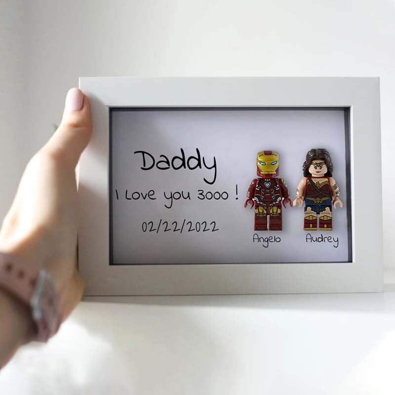 "Daddy, I Love you 3000" Personalised Family Superhero Frame White