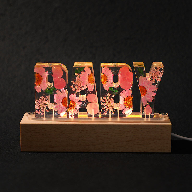 Custom Dried Flowers Resin Letter Lamp-Baby