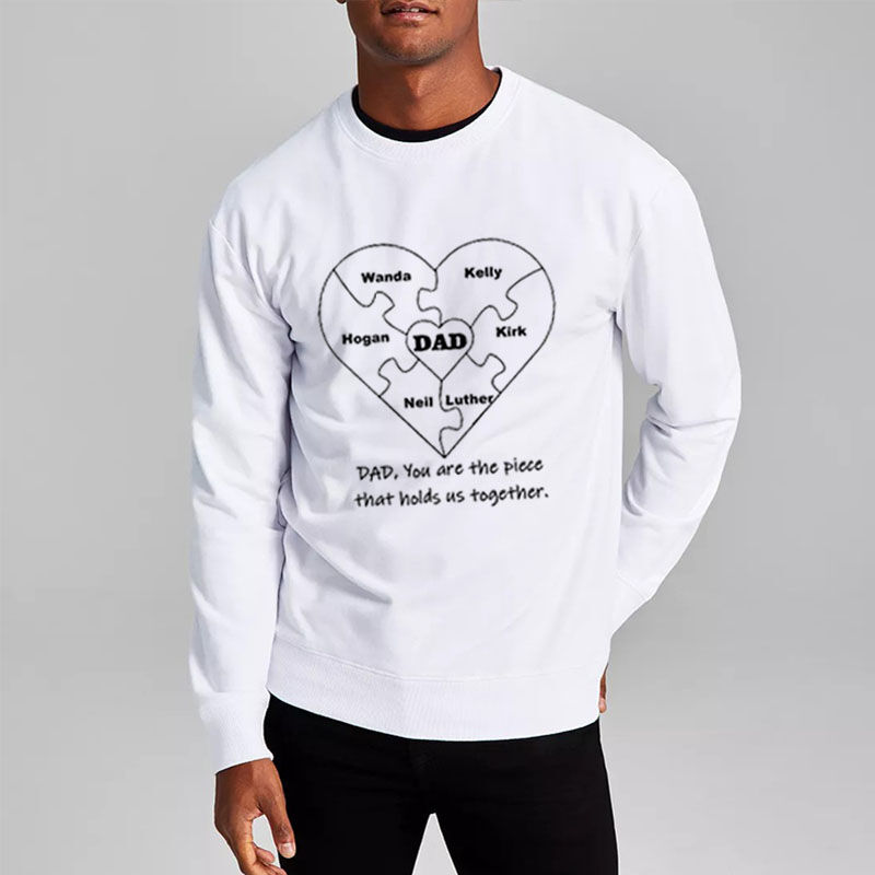 Personalized Sweatshirt with Custom Heart Shaped Name Puzzles Gift for Daddy