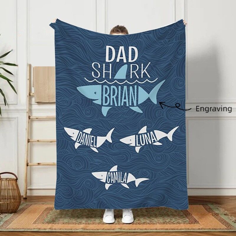 Personalized Name Blanket with Shark Pattern Cool Present for Dad