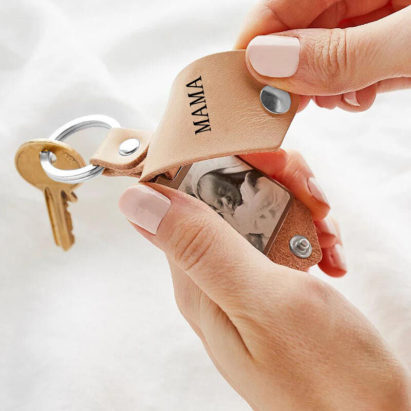 Porte-clés photo personnalisé en cuir avec calendrier pour papa