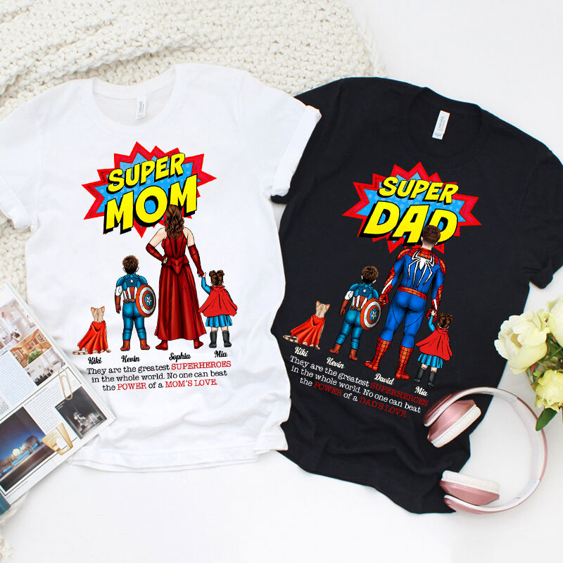Gepersonaliseerd T-shirt Mama en papa zijn de grootste superhelden Optioneel ontwerp Geweldig cadeau voor ouders