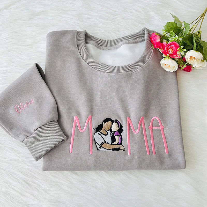 Personalisiertes Sweatshirt Bestickte Mama mit individuellem Fotodesign Attraktives Geschenk zum Muttertag