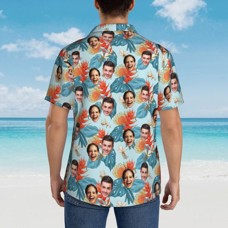 Camisa Hawaiana Personalizada para Hombre con Estampado de Flores de Naranja Gran Regalo para la Familia