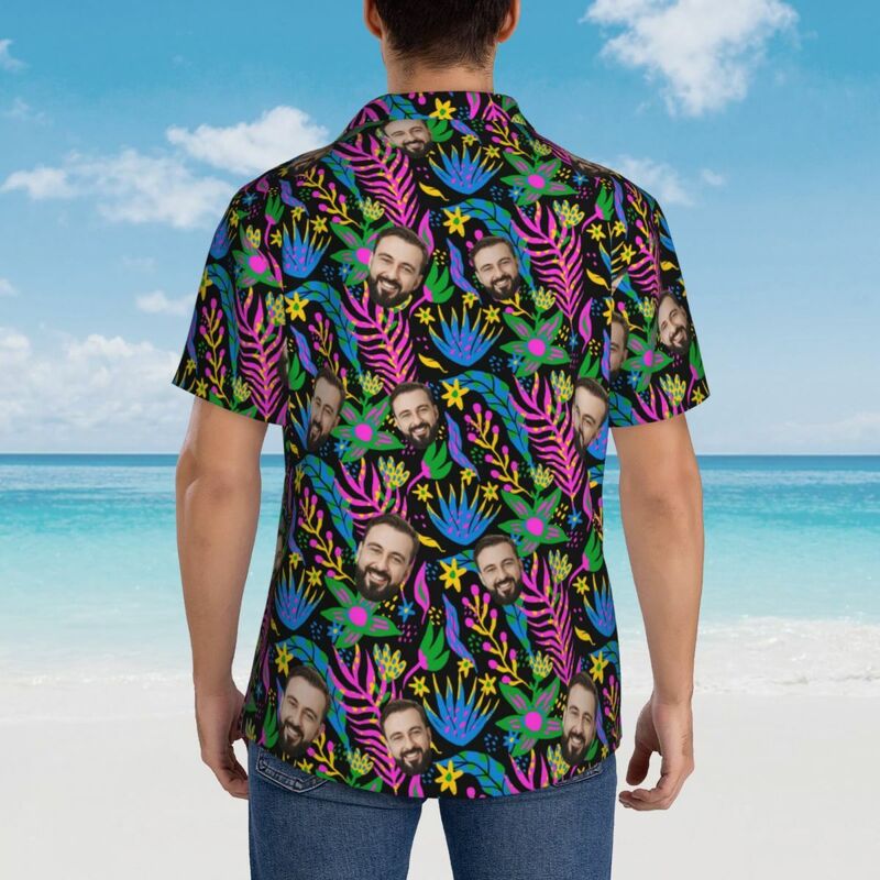 Camicia hawaiana personalizzata da uomo con stampa a foglie colorate