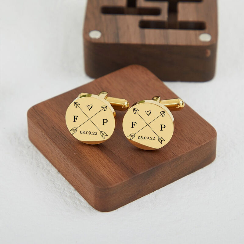 Personalized Custom Cufflink Couple Initials Love Arrow Design Attractive Anniversary Gift for Him