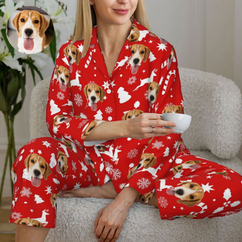 Personalisierte Pyjamas mit individuellem Foto Weihnachtselemente Niedliches Symbol Design Attraktives Geschenk für sie