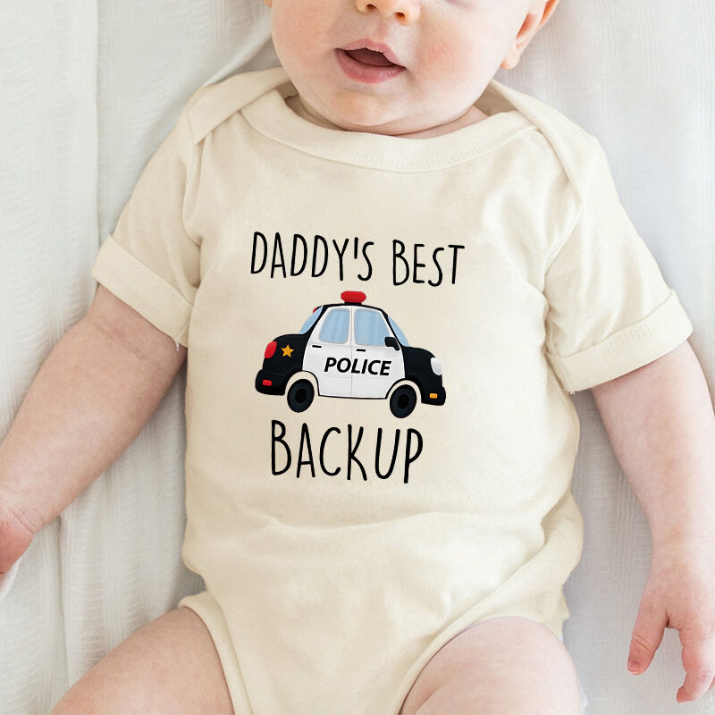 Personalized Baby Onesie Daddy's Best Backup Police Car Design Creative Baby Shower Gift for Police Dad