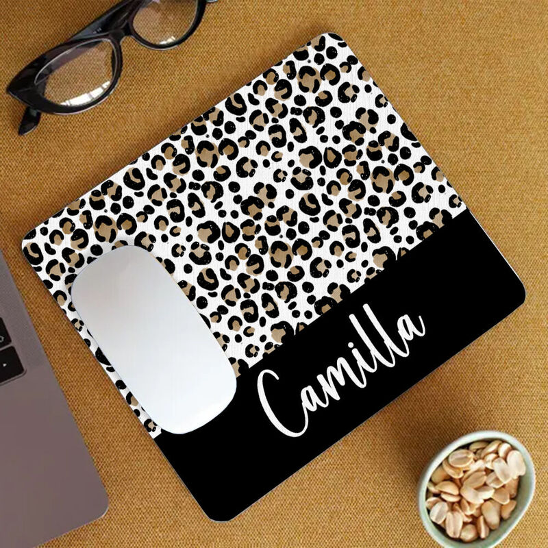 Personalized Name Mouse Pad with Leopard Pattern Cool Gift for Brother