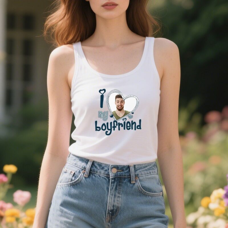 Personalized Tank Top I Love My Girlfriend and Boyfriend Custom Photo Perfect Gift for Lovers