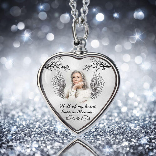 Half of My Heart in Heaven Custom Picture Urn Necklace