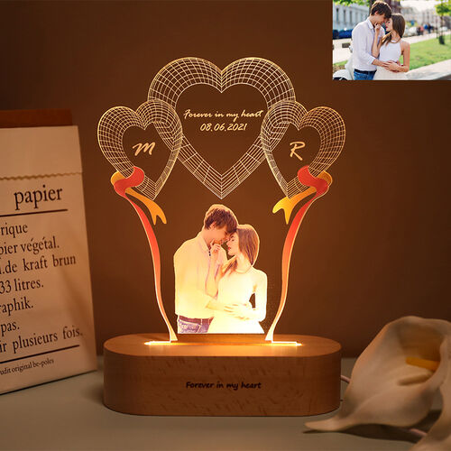 Veilleuse LED personnalisée avec photo gravée Cadeau de couple
