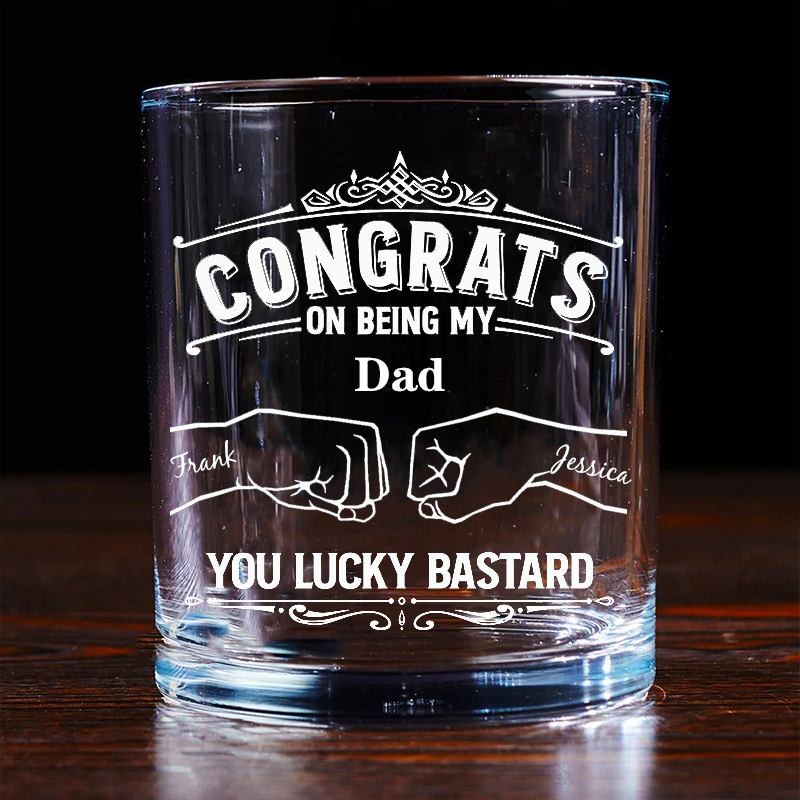 Personalized Name Whiskey Glass with Fist Bump Pattern Simple Gift for Daddy