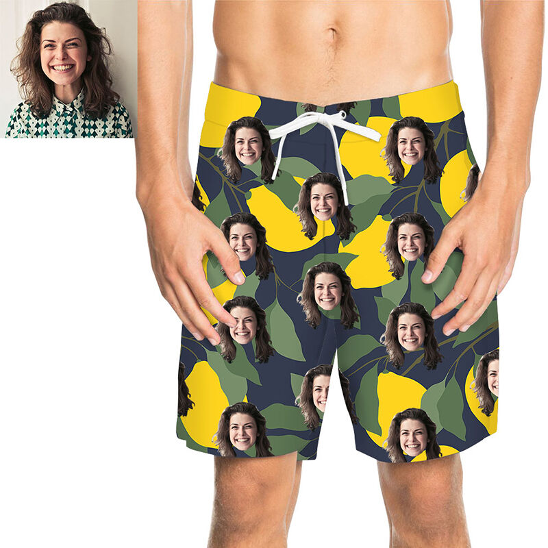 Custom Face Lemon Men's Beach Shorts